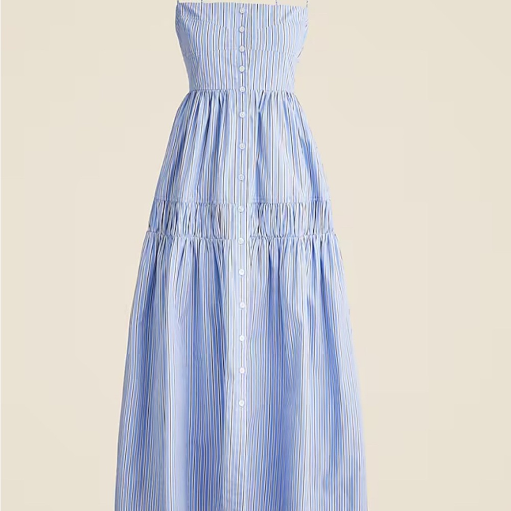J. Crew Blue and White Strapless Dress